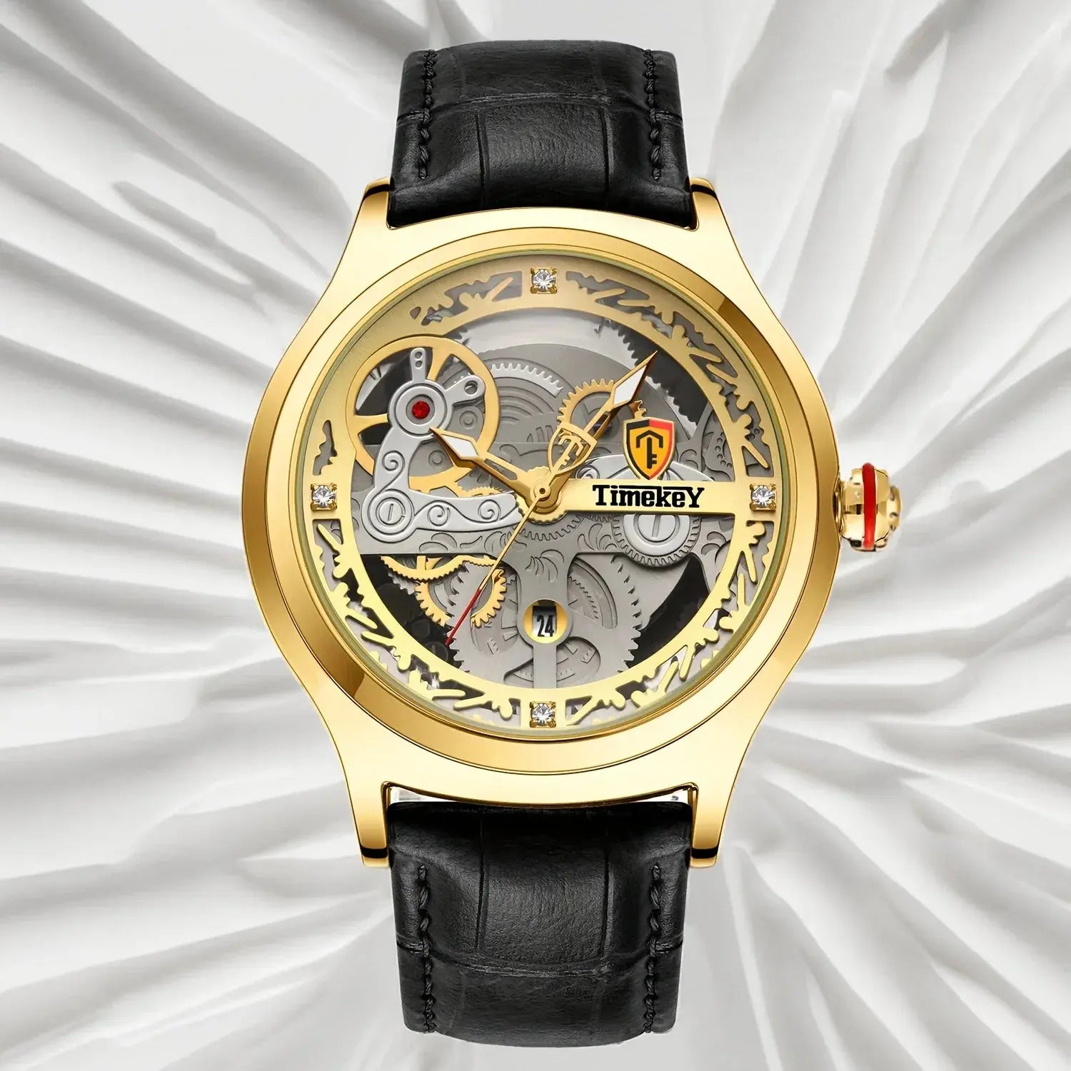 Timekey Luxury Quartz Watch – Leather Strap, Complete Calendar, 3 Bar - Winter Seller Hub