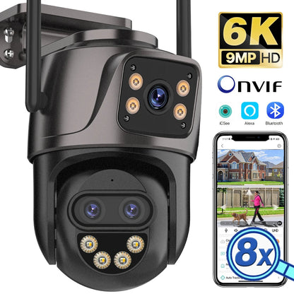 6K 9MP HD IP Camera Outdoor Three-Lens External WiFi Camera 4K/2K Dual Screen Security PTZ Cam Auto Tracking Surveillance iCSee - Winter Seller Hub