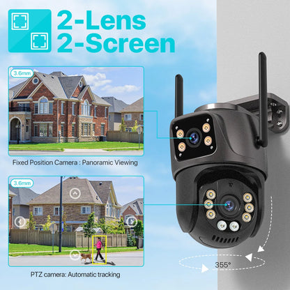 4K 8MP HD Wifi PTZ Camera Outdoor 4MP Dual Lens Dual Screen AI Auto Tracking IP Camera CCTV Audio Video Surveillance P2P iCSee - Winter Seller Hub