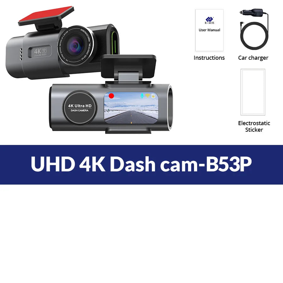 Dash Cam 4K UHD Recording Car Camera DVR Night Vision Video Recorder Built-In Wi-Fi Support GPS 24H Parking - Winter Seller Hub