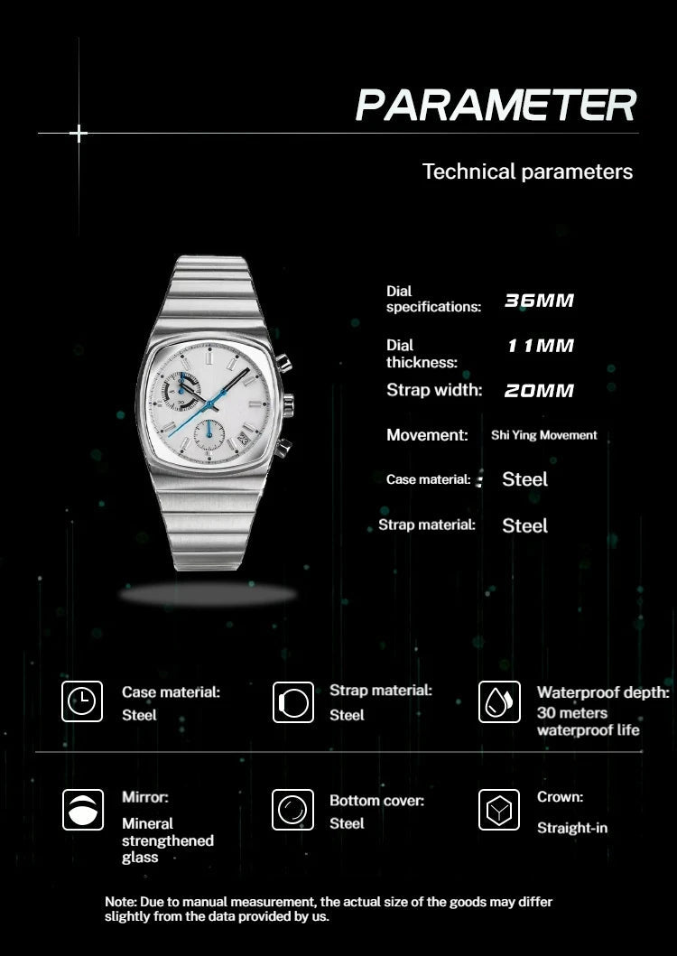CILOA 508 Quartz Watch – Square Stainless Steel, 3 Bar, Japan Movement - Winter Seller Hub