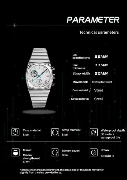 CILOA 508 Quartz Watch – Square Stainless Steel, 3 Bar, Japan Movement - Winter Seller Hub