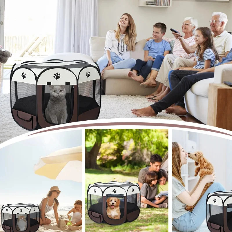 Foldable Pet Playpen – Octagonal Oxford Tent for Cats & Small Dogs - Winter Seller Hub