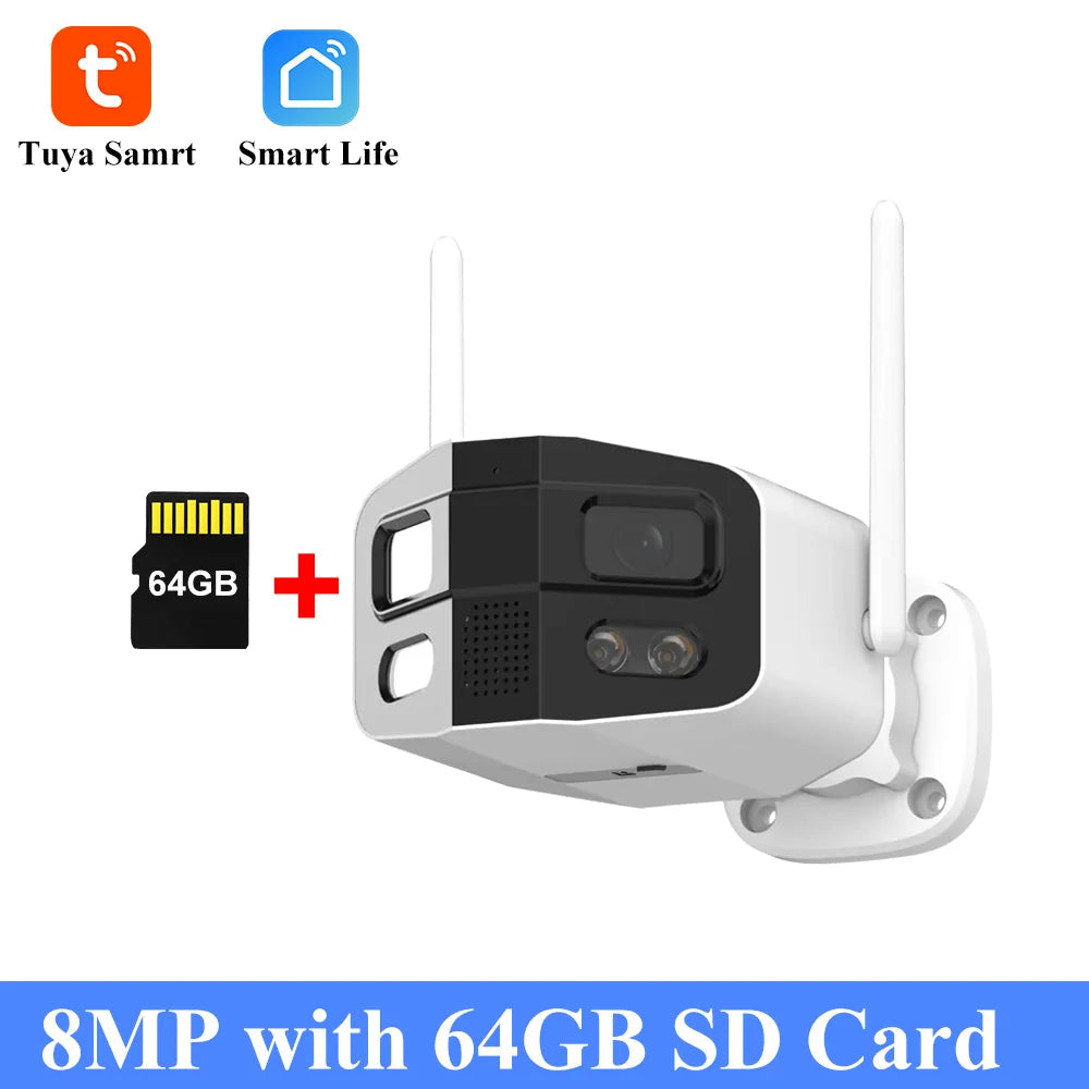 Tuya Smart 8MP Dual-Lens Large wide 180°Security Outdoor WiFi Camera With Color Night Vision Siren 2-Way Talk Waterproof IP Cam - Winter Seller Hub