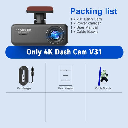 Soam 4K Ultra HD Dash Cam Car DVR Recorder Front and Rear Cam 170° wide Angle WIFI GPS Car Camera WDR Night Vision APP control - Winter Seller Hub