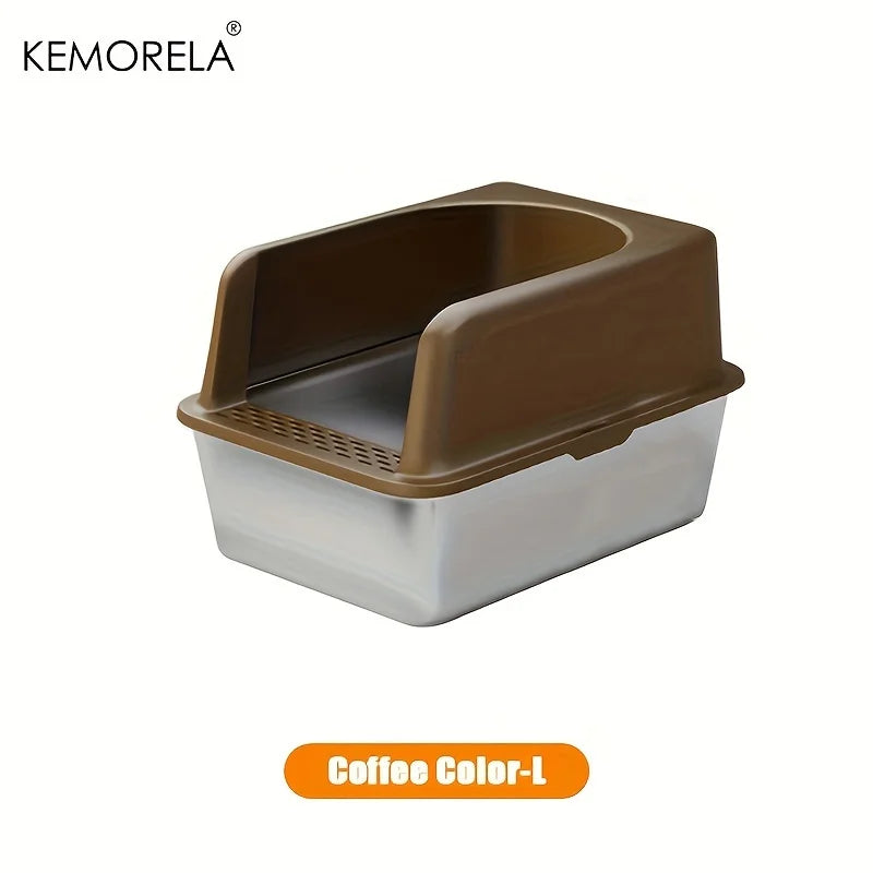 Stainless Steel Semi-Closed Cat Litter Box – Hygienic, Odor-Resistant (YS-9948) - Winter Seller Hub