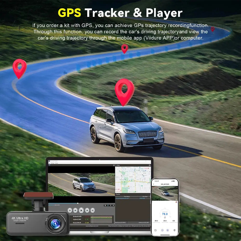 Soam 4K Ultra HD Dash Cam Car DVR Recorder Front and Rear Cam 170° wide Angle WIFI GPS Car Camera WDR Night Vision APP control - Winter Seller Hub