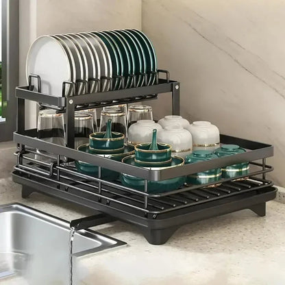 2-Tier Dish Drying Rack – Adjustable Bowl/Plate Organizer - Winter Seller Hub