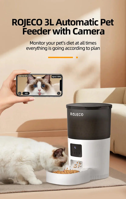 ROJECO Smart Cat Feeder – Rechargeable, 100–300g, EU Plug - Winter Seller Hub