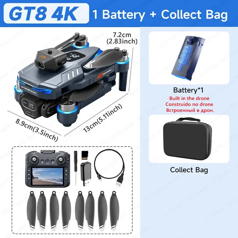 New GT8 Drone 8K Professional HD Dual Cameras Screen Remote 5G WIFI Brushless Motor Obstacle Avoidance Foldable Quadcopter Toys - Winter Seller Hub