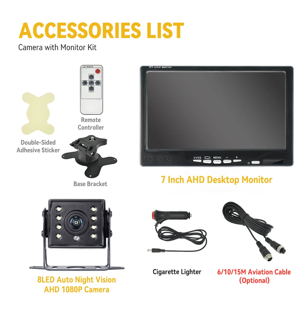 MJDOUD AHD 1080P Rear View Camera with Monitor 7" Screen 12-24V Night Vision Waterproof Front Reversing Set for Truck Parking - Winter Seller Hub