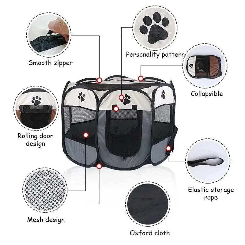 Foldable Pet Playpen – Octagonal Oxford Tent for Cats & Small Dogs - Winter Seller Hub