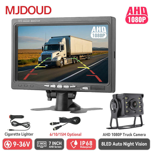 MJDOUD AHD 1080P Rear View Camera with Monitor 7" Screen 12-24V Night Vision Waterproof Front Reversing Set for Truck Parking - Winter Seller Hub