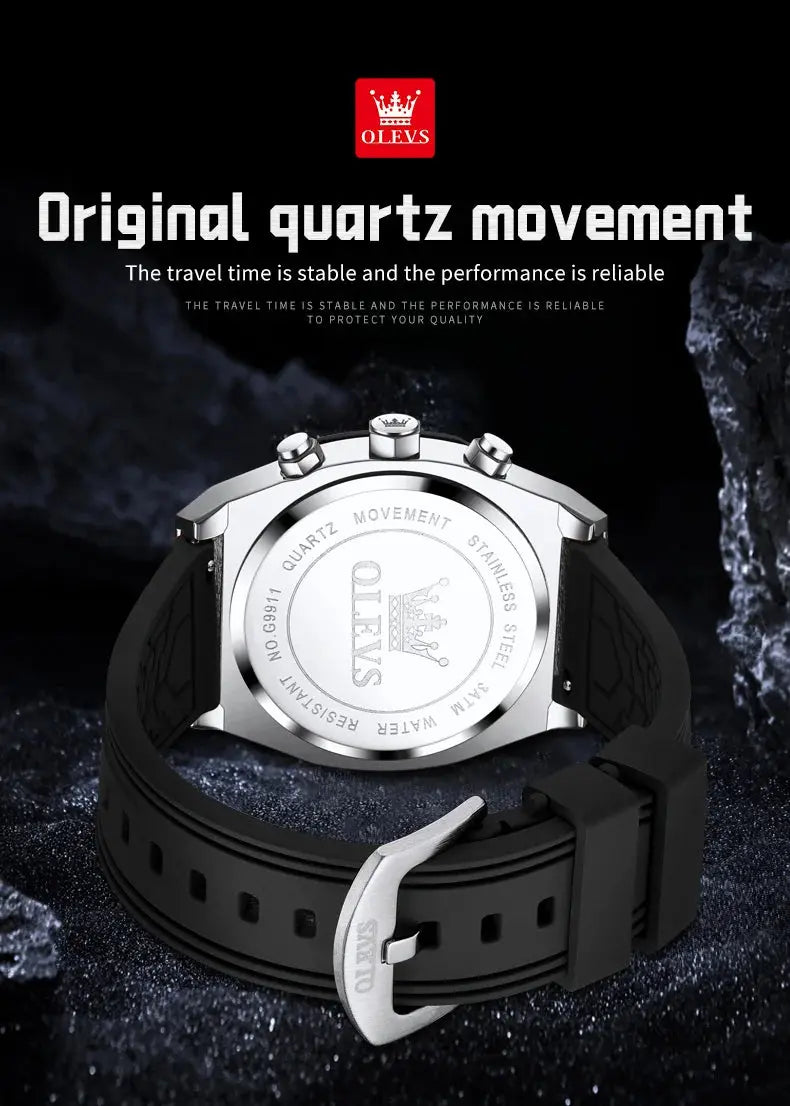 OLEVS 9911 Quartz Watch – Silicone Band, Luminous, 3 Bar - Winter Seller Hub