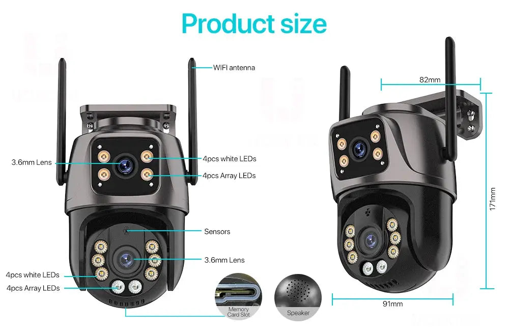 4K 8MP HD Wifi PTZ Camera Outdoor 4MP Dual Lens Dual Screen AI Auto Tracking IP Camera CCTV Audio Video Surveillance P2P iCSee - Winter Seller Hub