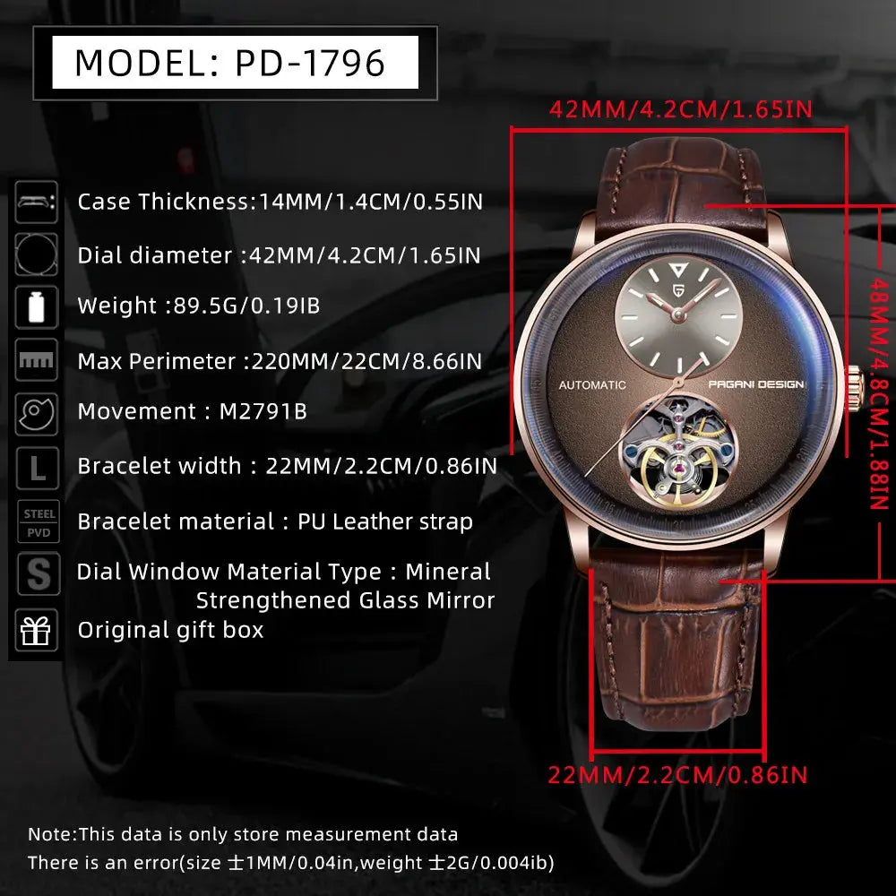 PAGANI DESIGN PD-1796 Mechanical Watch – Leather, Luminous, Waterproof - Winter Seller Hub