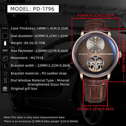 PAGANI DESIGN PD-1796 Mechanical Watch – Leather, Luminous, Waterproof - Winter Seller Hub