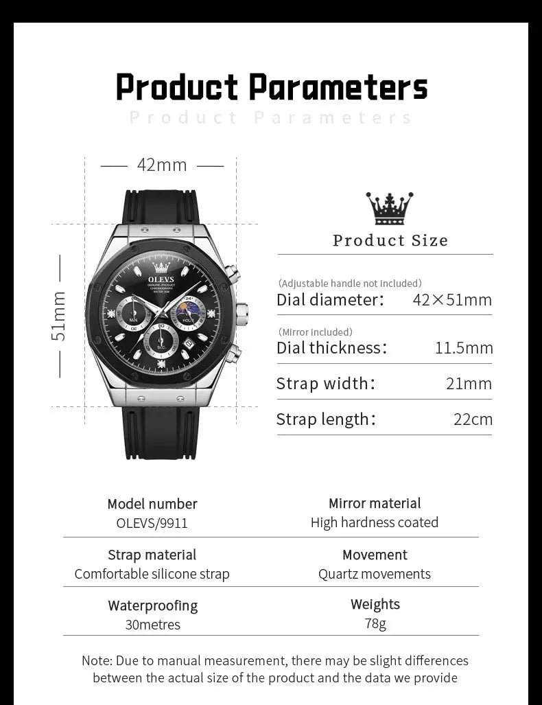 OLEVS 9911 Quartz Watch – Silicone Band, Luminous, 3 Bar - Winter Seller Hub