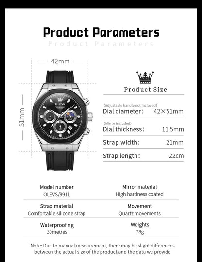 OLEVS 9911 Quartz Watch – Silicone Band, Luminous, 3 Bar - Winter Seller Hub
