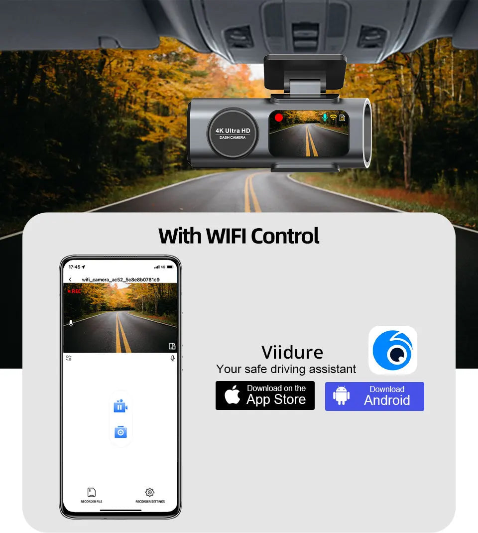 Dash Cam 4K UHD Recording Car Camera DVR Night Vision Video Recorder Built-In Wi-Fi Support GPS 24H Parking - Winter Seller Hub