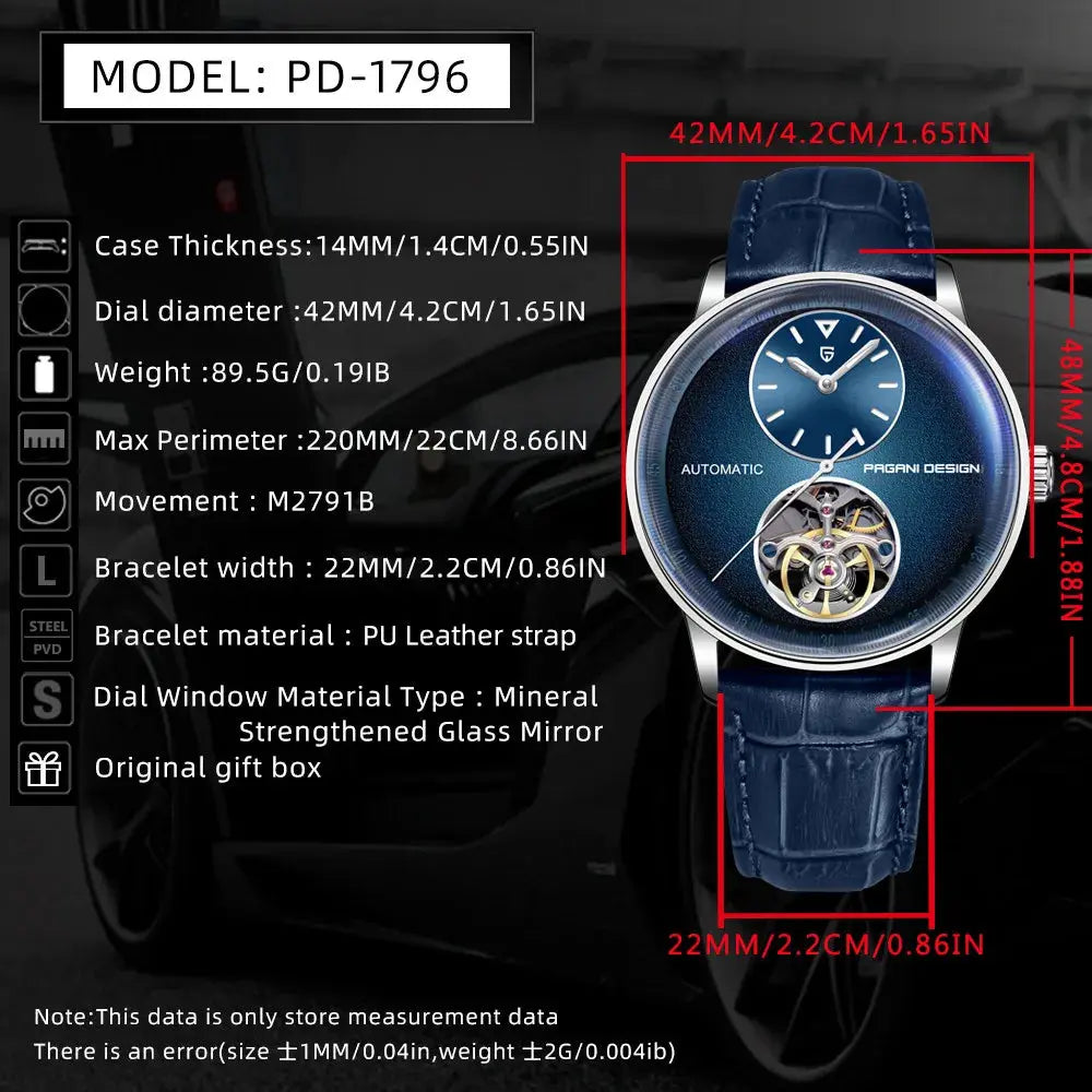 PAGANI DESIGN PD-1796 Mechanical Watch – Leather, Luminous, Waterproof - Winter Seller Hub