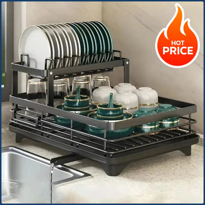 2-Tier Dish Drying Rack – Adjustable Bowl/Plate Organizer - Winter Seller Hub