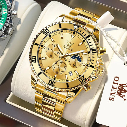 OLEVS 2870 Quartz Watch – Stainless Steel, Moon Phase, Chronograph - Winter Seller Hub