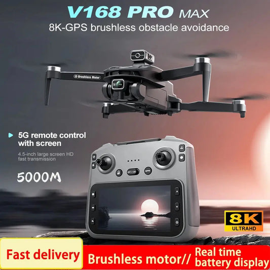 2025 V168 Pro MAX GPS Drone 8K Professional HD Camera 5G WIFI FPV 360° Obstacle Avoidance Brushless Large Screen RC Quadcopter - Winter Seller Hub