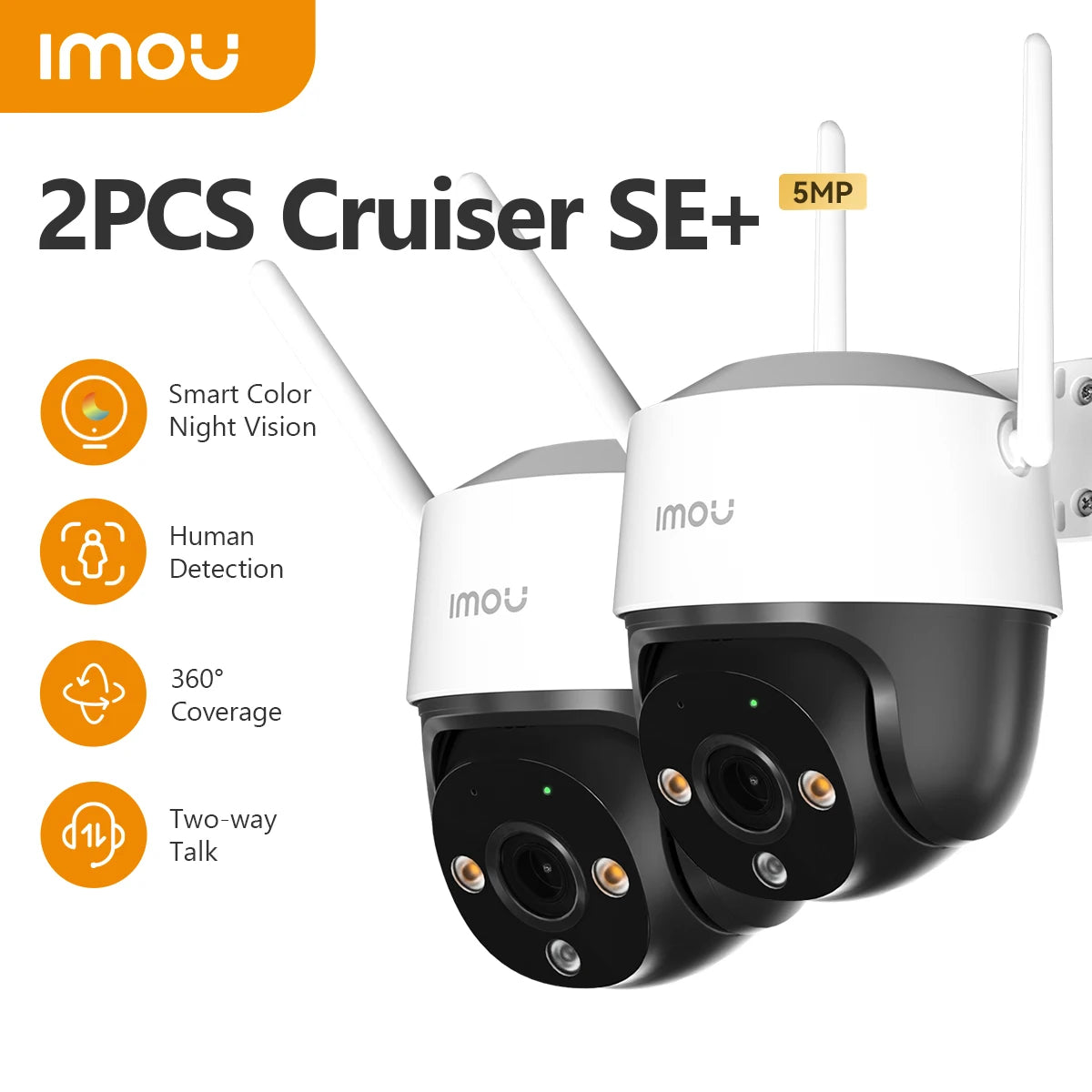 IMOU 2PCS Cruiser SE+ 5MP Wi-Fi PTZ Camera Smart Color Night Vision IP66 Outdoor Security 360° Coverage Smart Auto Tracking - Winter Seller Hub
