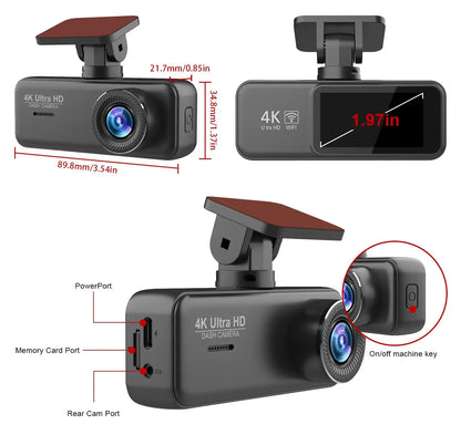 Soam 4K Ultra HD Dash Cam Car DVR Recorder Front and Rear Cam 170° wide Angle WIFI GPS Car Camera WDR Night Vision APP control - Winter Seller Hub