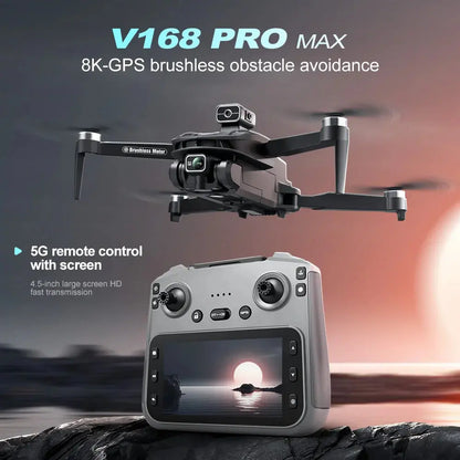 2025 V168 Pro MAX GPS Drone 8K Professional HD Camera 5G WIFI FPV 360° Obstacle Avoidance Brushless Large Screen RC Quadcopter - Winter Seller Hub