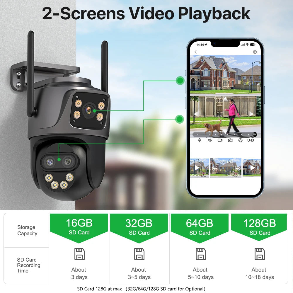 6K 9MP HD IP Camera Outdoor Three-Lens External WiFi Camera 4K/2K Dual Screen Security PTZ Cam Auto Tracking Surveillance iCSee - Winter Seller Hub