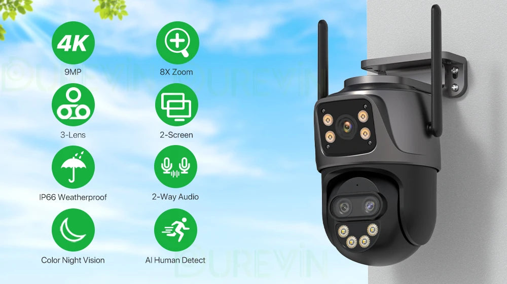 6K 9MP HD IP Camera Outdoor Three-Lens External WiFi Camera 4K/2K Dual Screen Security PTZ Cam Auto Tracking Surveillance iCSee - Winter Seller Hub