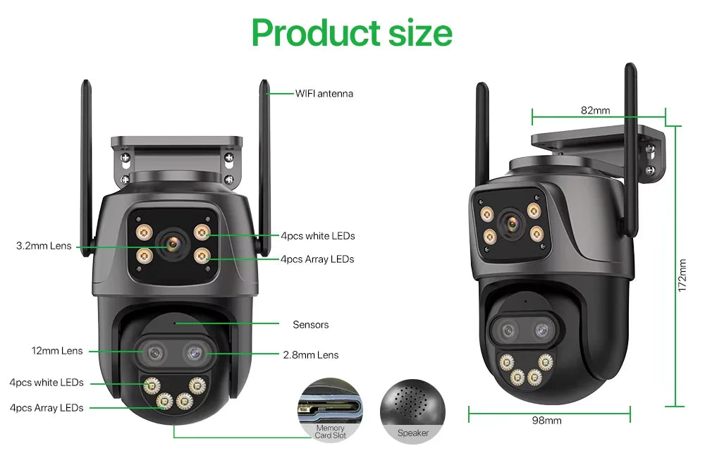 6K 9MP HD IP Camera Outdoor Three-Lens External WiFi Camera 4K/2K Dual Screen Security PTZ Cam Auto Tracking Surveillance iCSee - Winter Seller Hub