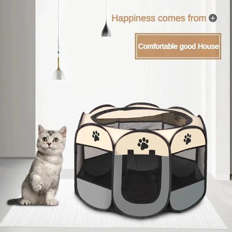 Foldable Pet Playpen – Octagonal Oxford Tent for Cats & Small Dogs - Winter Seller Hub