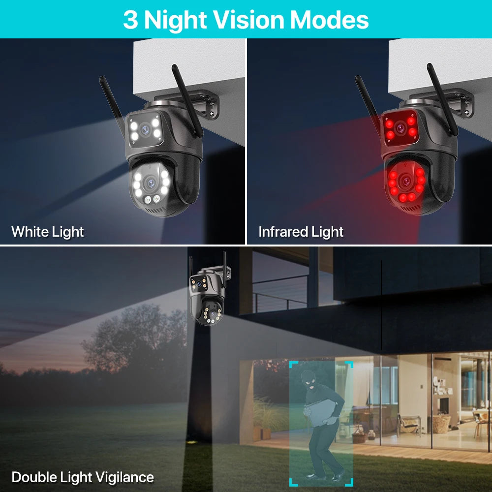 4K 8MP HD Wifi PTZ Camera Outdoor 4MP Dual Lens Dual Screen AI Auto Tracking IP Camera CCTV Audio Video Surveillance P2P iCSee - Winter Seller Hub
