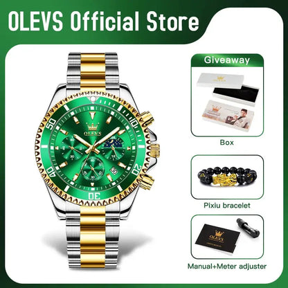 OLEVS 2870 Quartz Watch – Stainless Steel, Moon Phase, Chronograph - Winter Seller Hub