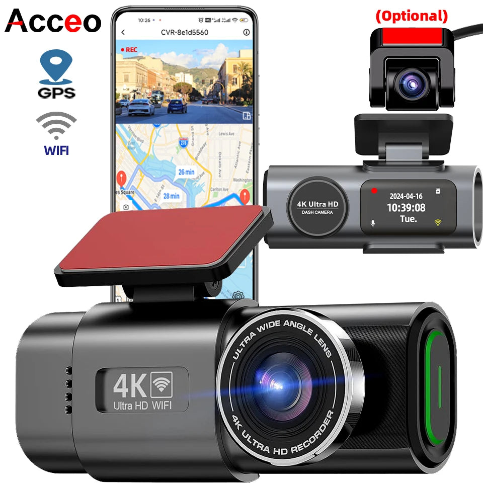 Dash Cam 4K UHD Recording Car Camera DVR Night Vision Video Recorder Built-In Wi-Fi Support GPS 24H Parking - Winter Seller Hub