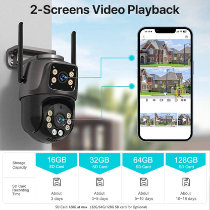 4K 8MP HD Wifi PTZ Camera Outdoor 4MP Dual Lens Dual Screen AI Auto Tracking IP Camera CCTV Audio Video Surveillance P2P iCSee - Winter Seller Hub