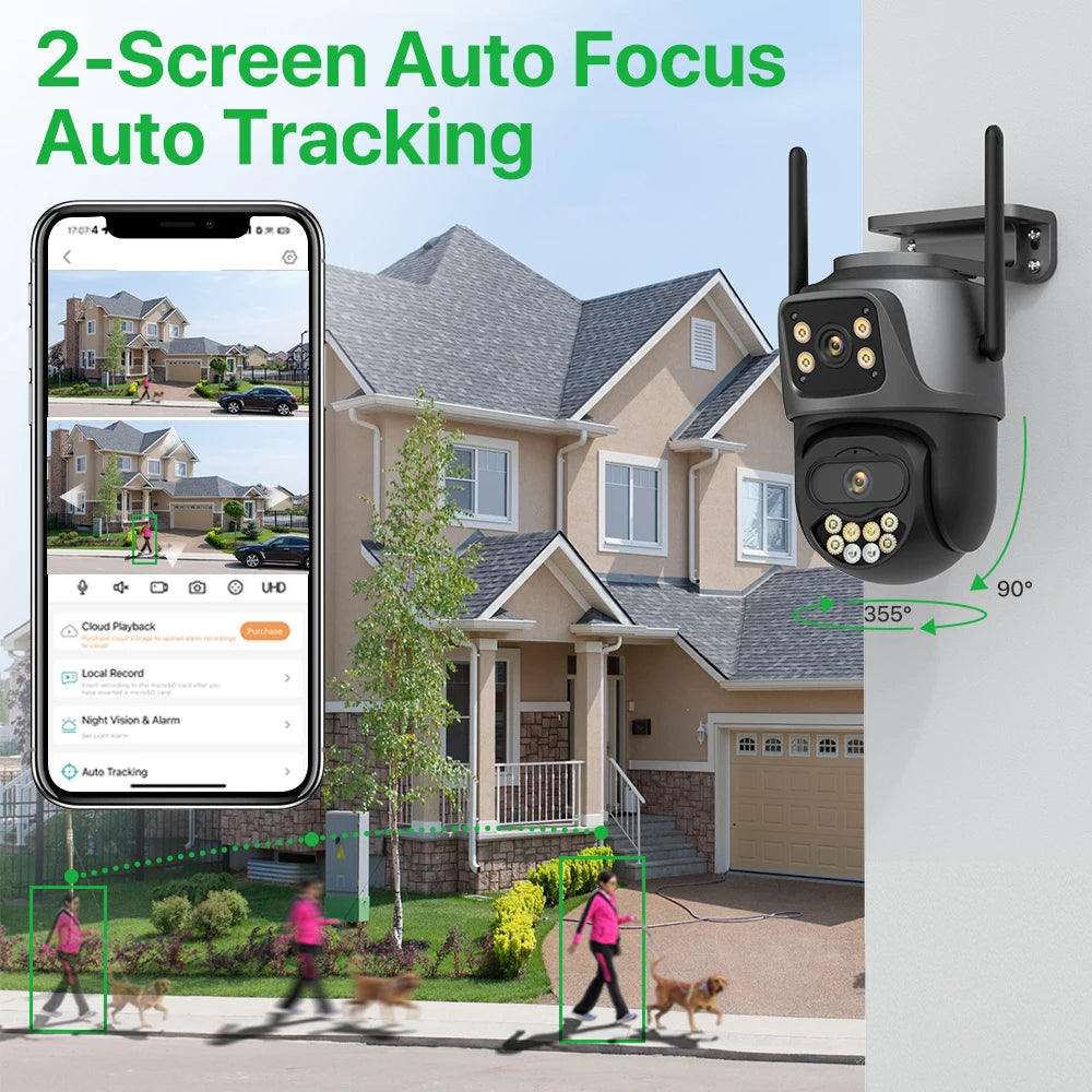 6K 9MP HD IP Camera Outdoor Three-Lens External WiFi Camera 4K/2K Dual Screen Security PTZ Cam Auto Tracking Surveillance iCSee - Winter Seller Hub