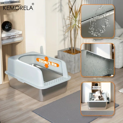 Stainless Steel Semi-Closed Cat Litter Box – Hygienic, Odor-Resistant (YS-9948) - Winter Seller Hub