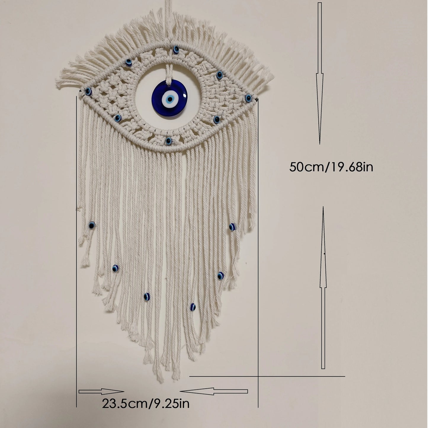 Handwoven Evil Eye Wall Tapestry – Blue Cotton Macramé Decor - Winter Seller Hub