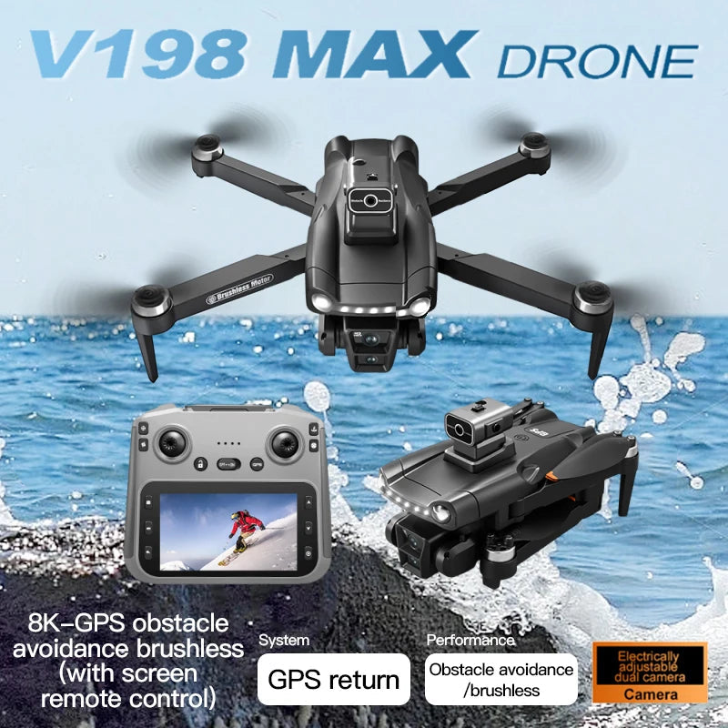 New For Xiaomi V198 GPS MAX Drone with 8k professional HD camera 5G WiFi Brushless laser barrier avoidance Folding quadcopter - Winter Seller Hub