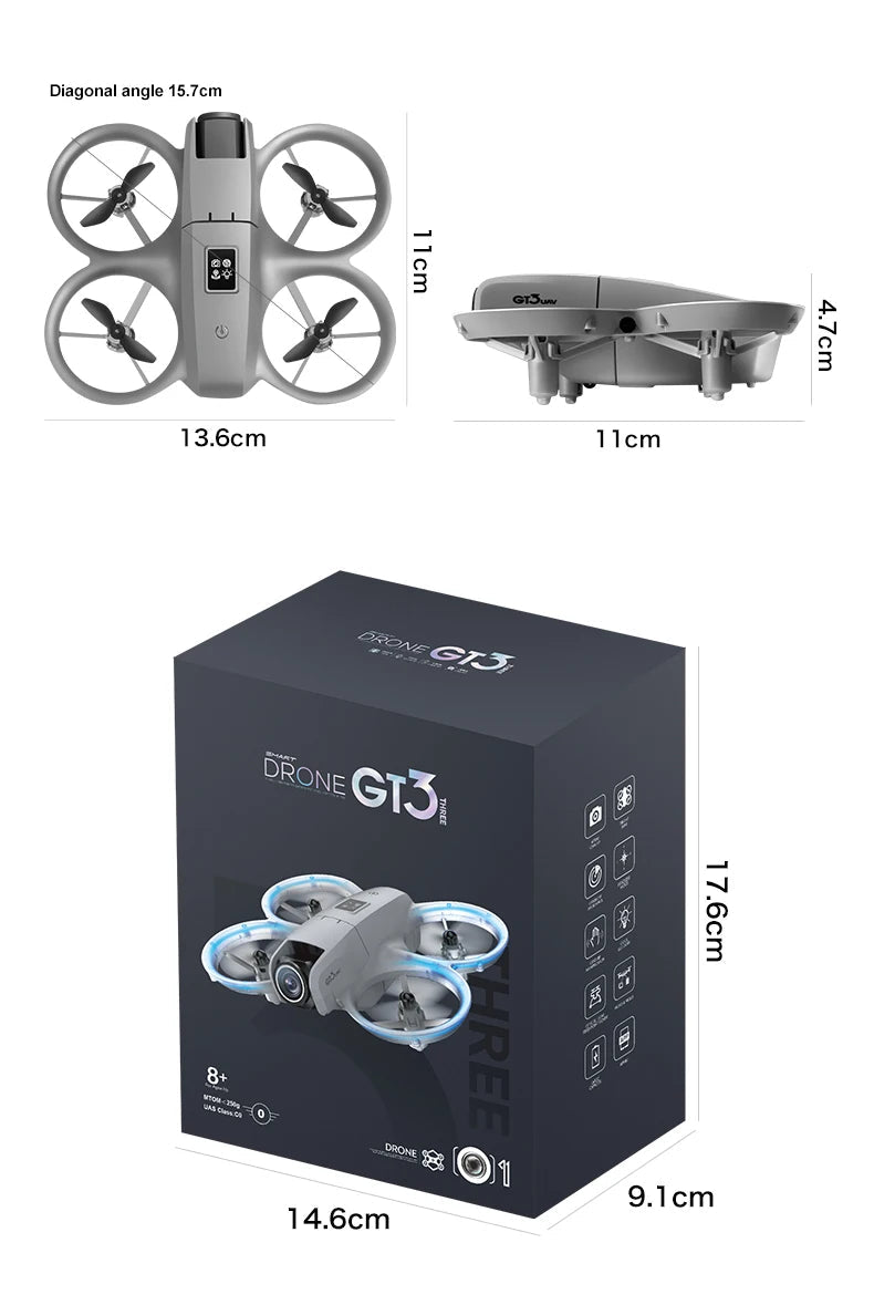 NEW GT3 Mini Foldable Drone With Lights 8k Aerial Photography Optical Flow Positioning 360° Obstacle Avoidance Helicopter Drone - Winter Seller Hub