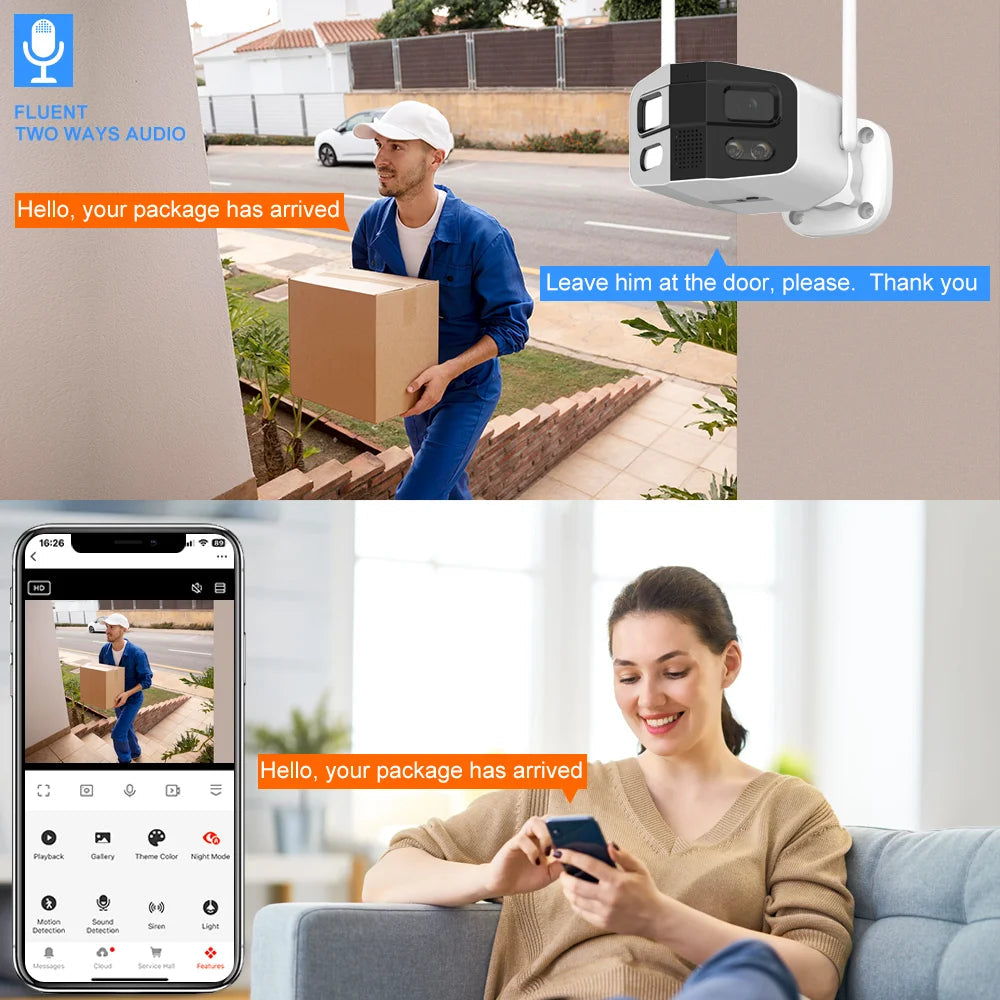 Tuya Smart 8MP Dual-Lens Large wide 180°Security Outdoor WiFi Camera With Color Night Vision Siren 2-Way Talk Waterproof IP Cam - Winter Seller Hub