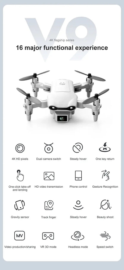 4DRC 2023 New V9 Mini Drone 4k HD Wide Angle Camera WIFI FPV Drones 1080P Dual Camera RC Dron Quadcopter Aircraft Kids Toys - Winter Seller Hub