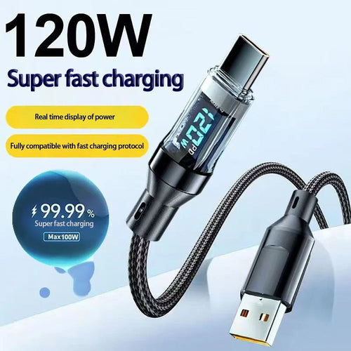 120W USB to Type C Cable Phone Super Fast Charging Cable With LED Display 100W Type-C To Type-C Data Cord For Huawei Oppo Vivo - Winter Seller Hub