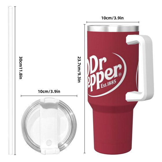 Dr Pepper 40oz Insulated Tumbler with Handle & Straw | Stainless Steel Travel Cup