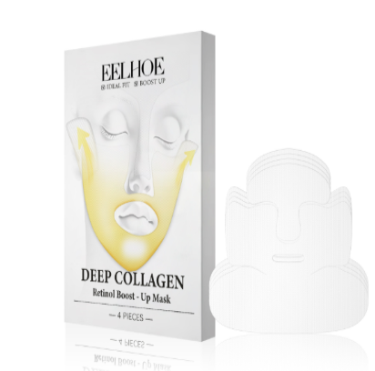 The eelhoe deep collagen retinol boost-up face mask with translucent yellow gel and white packaging with bold black text