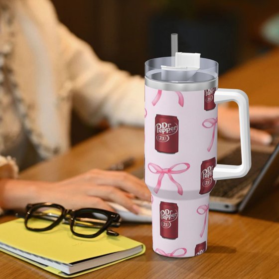 Dr Pepper 40oz Insulated Tumbler with Handle & Straw | Stainless Steel Travel Cup
